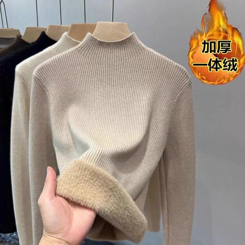 Semi-turtleneck thickened top new warm integrated sweater seasonal fleece knitted fleece s [ 40-47.5kg ]
