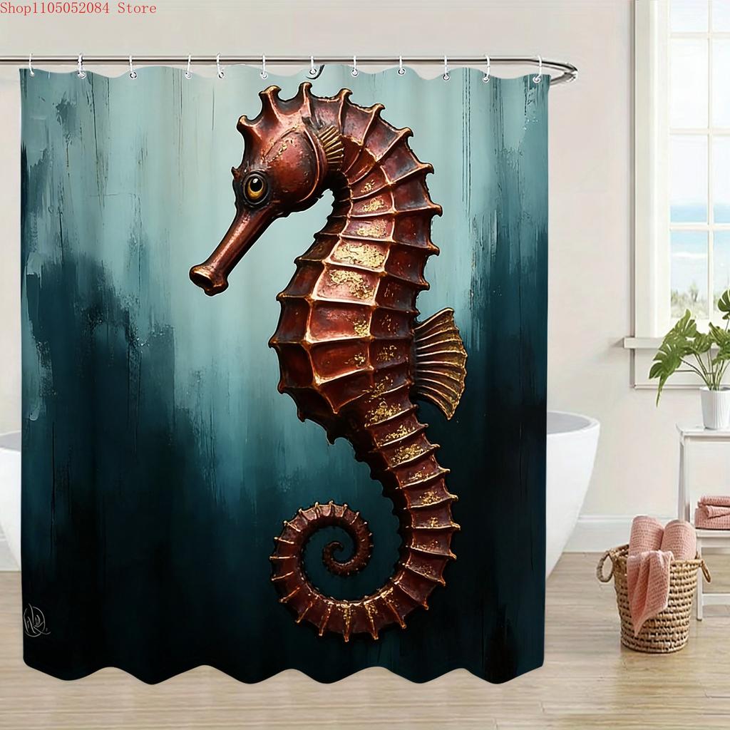 Ornate Gold Patterned Sea Turtle Underwater Waterproof Shower Curtain