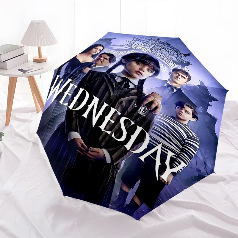 1pc Wednesday Addams Nevermore Academy Automatic Open Close Umbrella Windproof Canopy, Automatic Open Close Button10200