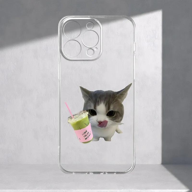 

Cute Cat Matcha Drink Print Phone Case for iPhone 17 16 15 14 13 12 11 16E Series Pro Max Plus Double Layer Protection iphone 13