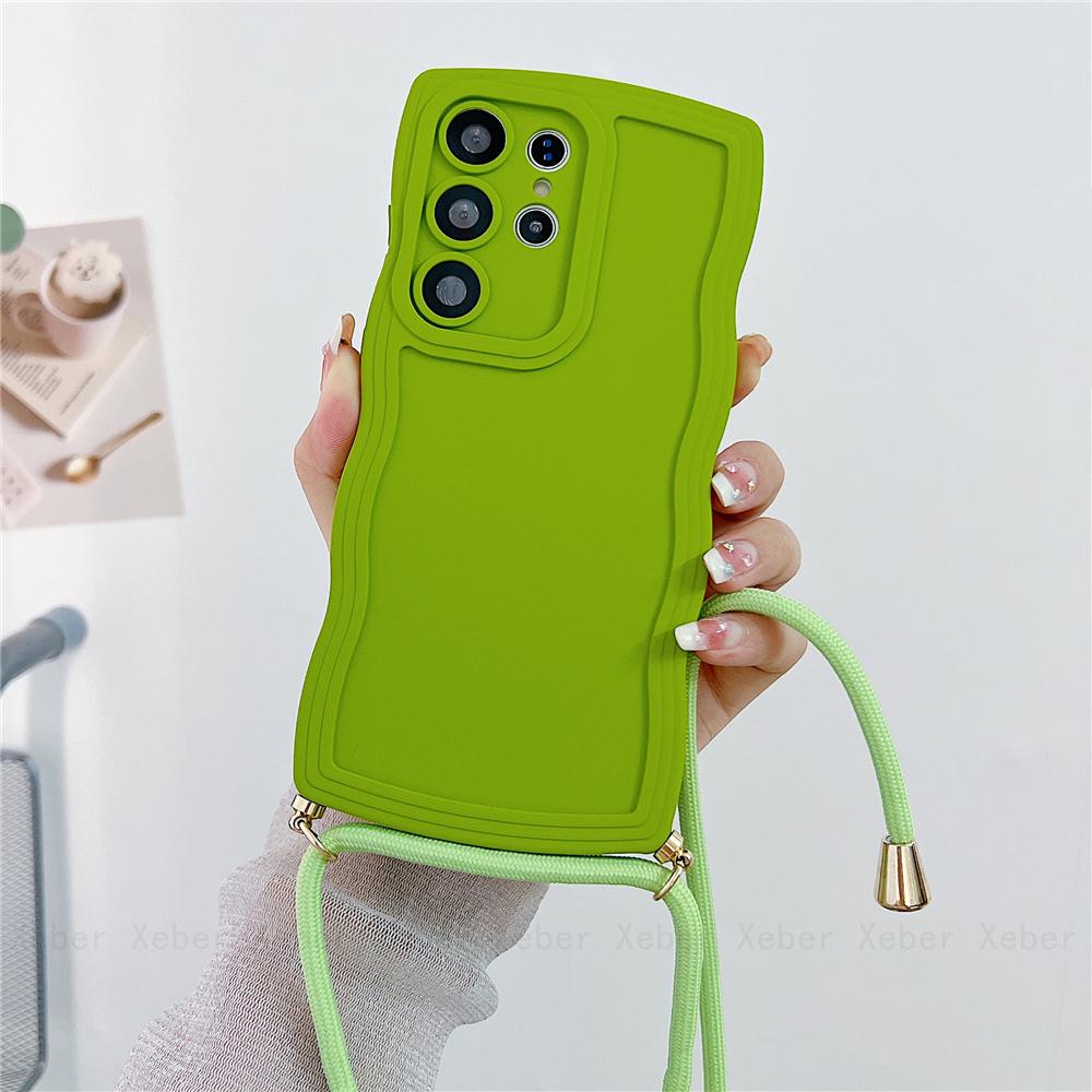 Śliczne kręcone fale naszyjnik na krzyż smycz przewód liny silikonowe etui do Samsung S23 S22 Ultra S21 S20 FE A14 A34 A54 A24 A13 A23 A33 A53 A12 A32 A52