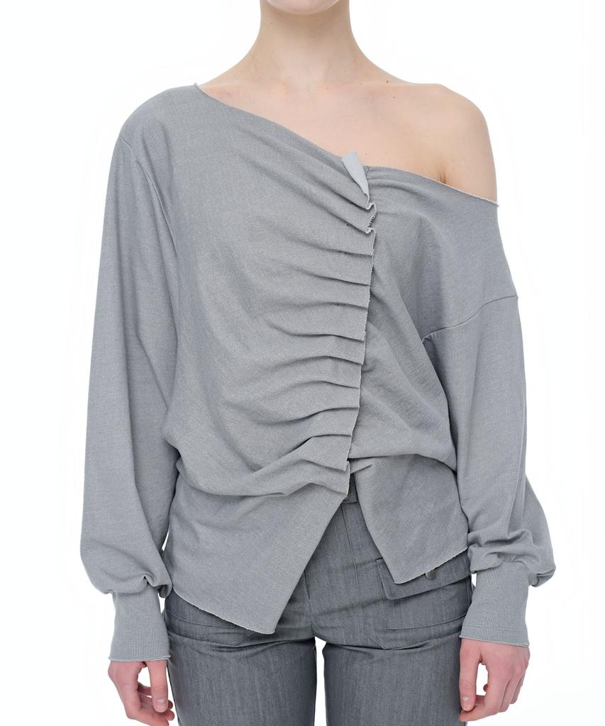 AEGO FREEDOM LAB Drape Tuck Off-Shoulder Top_Light Gray