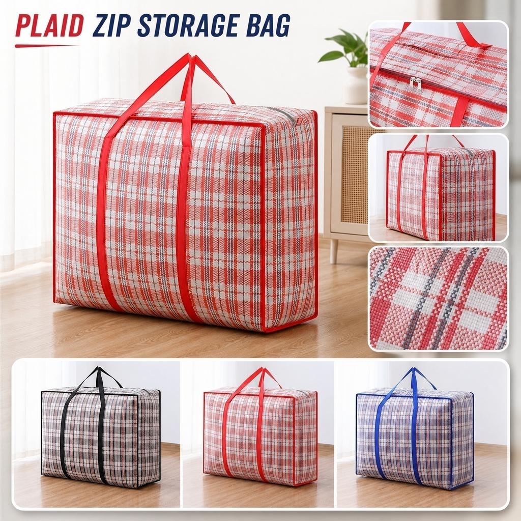 Plaid Zippered Storage Bags - Foldable Clothes for Home Travel