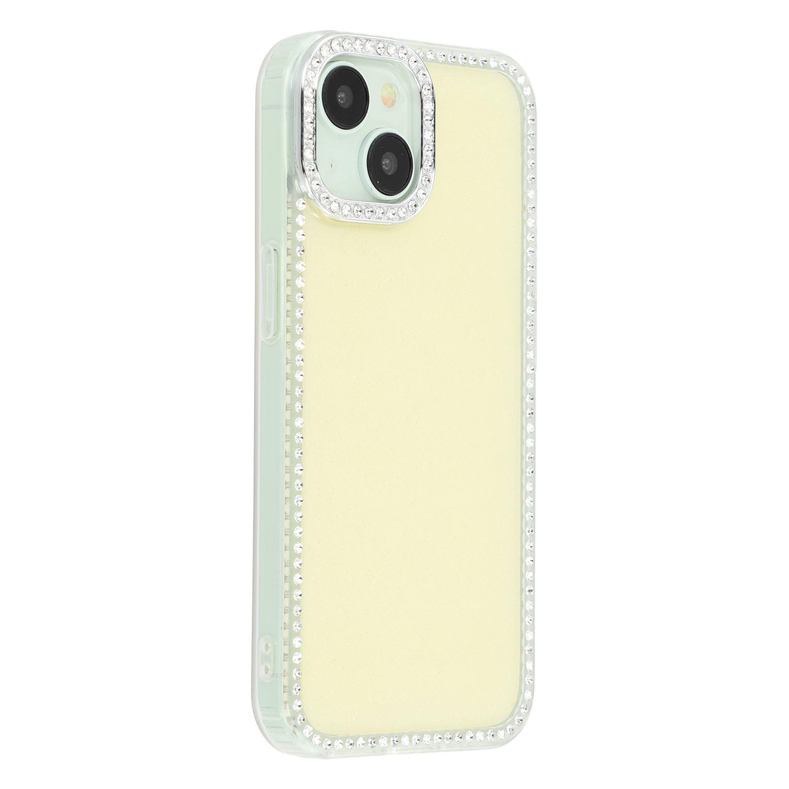 

For iPhone 14/13 Case Rhinestone Edge Glitter Back TPU+PC IMD Phone Cover Glitter Light Yellow