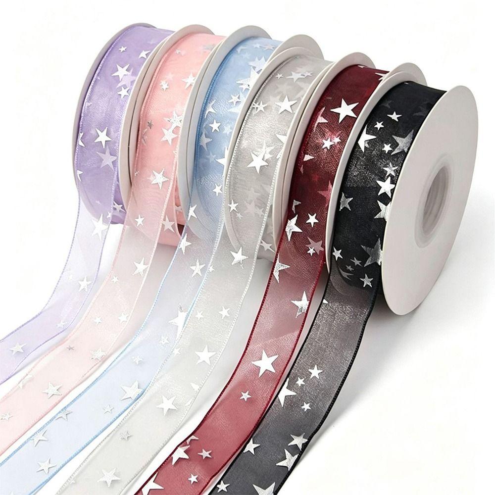 2.5cm Star Silk Ribbon Polyester Floral Bouquet Ribbon Creative Gifts Packaging Material