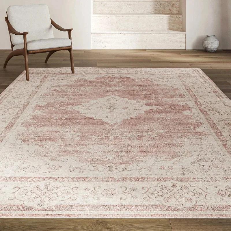 Tappeti Rosa per Decorazione Soggiorno Tappetino Etnico Retrò Casa Divano Camera da Letto Cabina Armadio Corridoio Tappeti Decorativi Lavabili