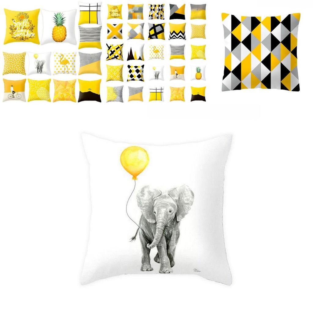 Classic Yellow Geometric Pillow Case Crafted From Luxurious Peach Skin Cashmere