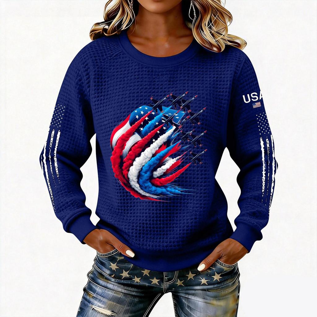 Women's Fashionable Lightweight Long-Sleeved Pullover Sweatshirt With Printed Round Neck