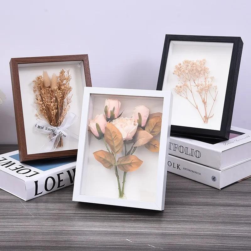 Jednoduchý Stereo Dutý 3cm Masivní Dřevo Sušené Květiny Fotorámeček Ozdoba Kreativní Ručně vyráběné DIY Ozdoba ze Sušených Květin Obrázek