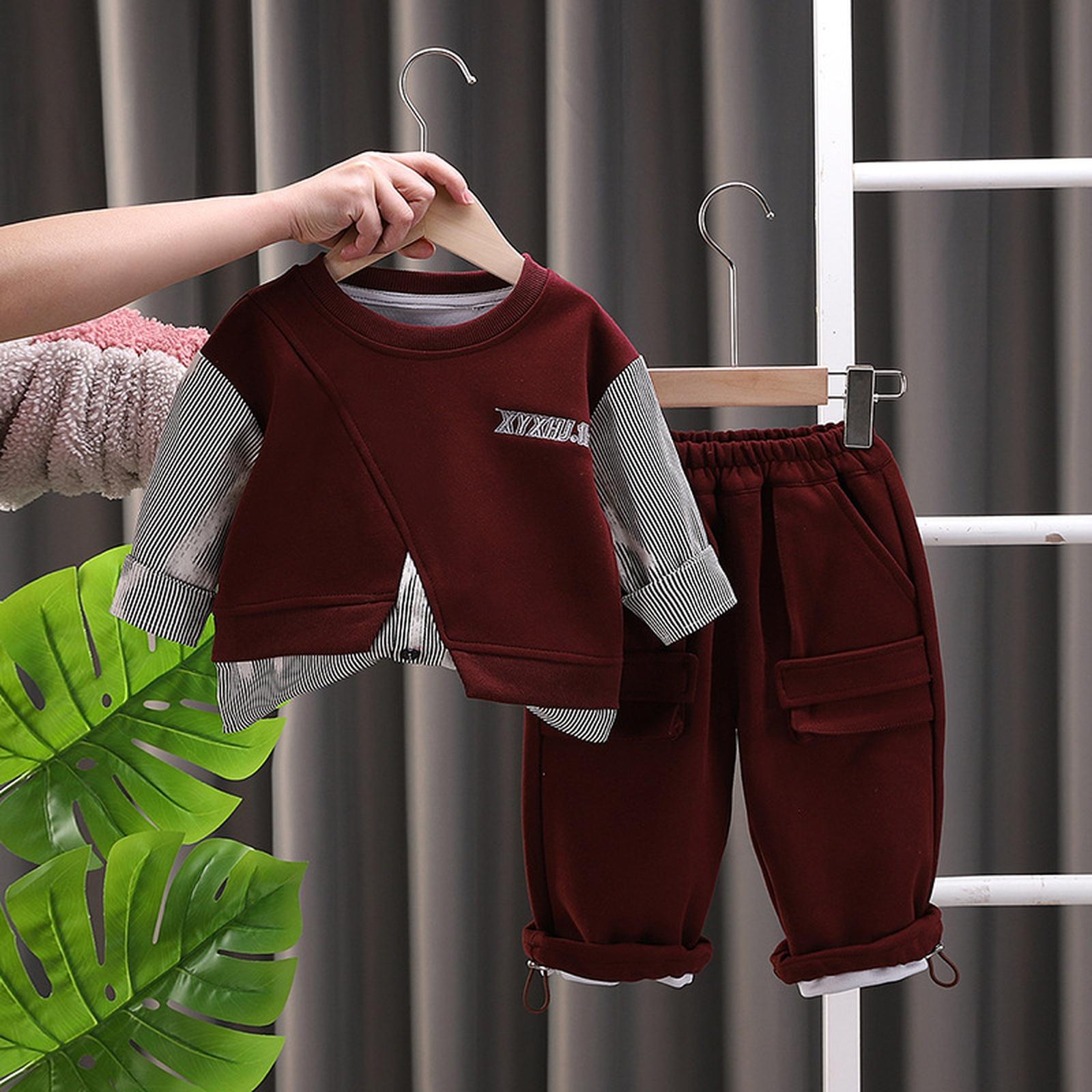 

Kids Casual Long-Sleeve Set, Comfortable Daily Wear Outfits 110 винний