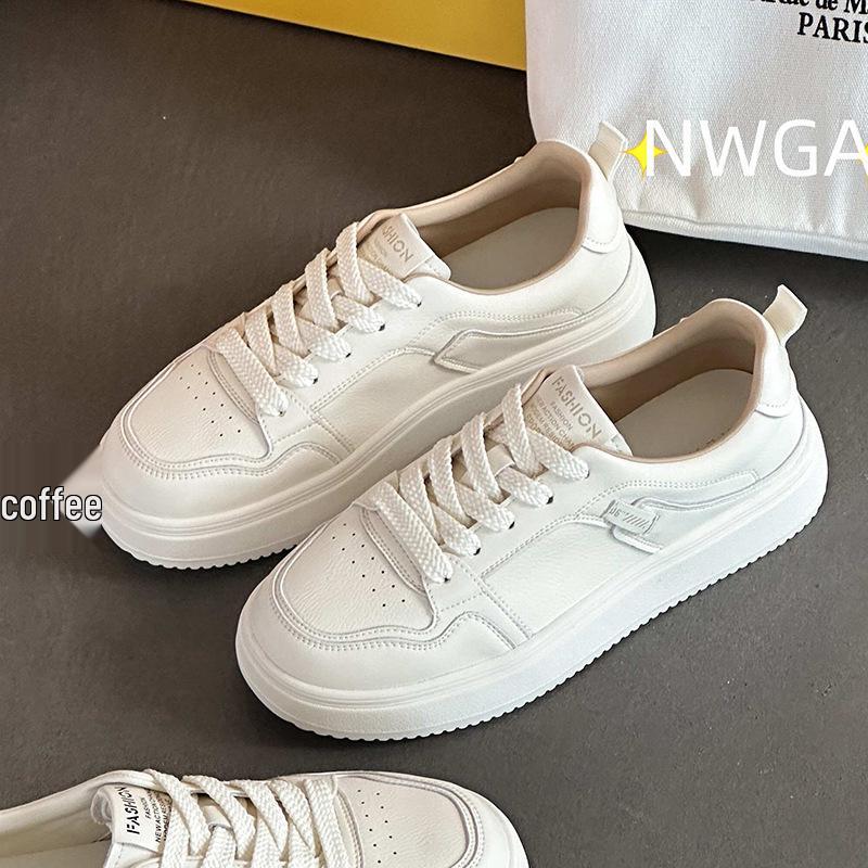 

Women s White Genuine Leather Sneakers with 3CM Heel and Rubber Sole - Breathable Casual Board Shoes for Autumn (NW7889) 35 бежевий/кавовий