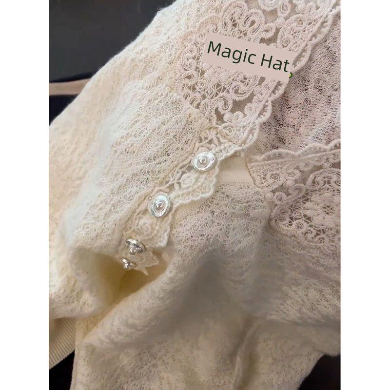 Plus-Size Hooded Lace Embroidered Long-Sleeve Knit Top for Women, Early Spring 2026 French Korean Style Slim-Fit Base Layer