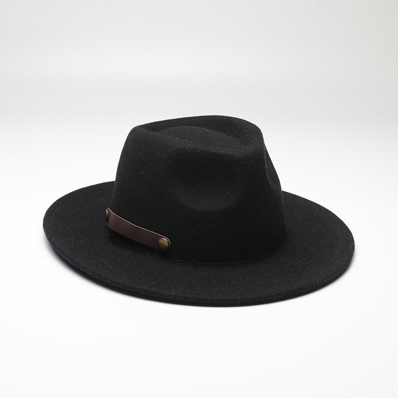 British jazz top hat, men's and women's black belt buckle felt hat, gender-free trend versatile sweet and cool big eaves hat