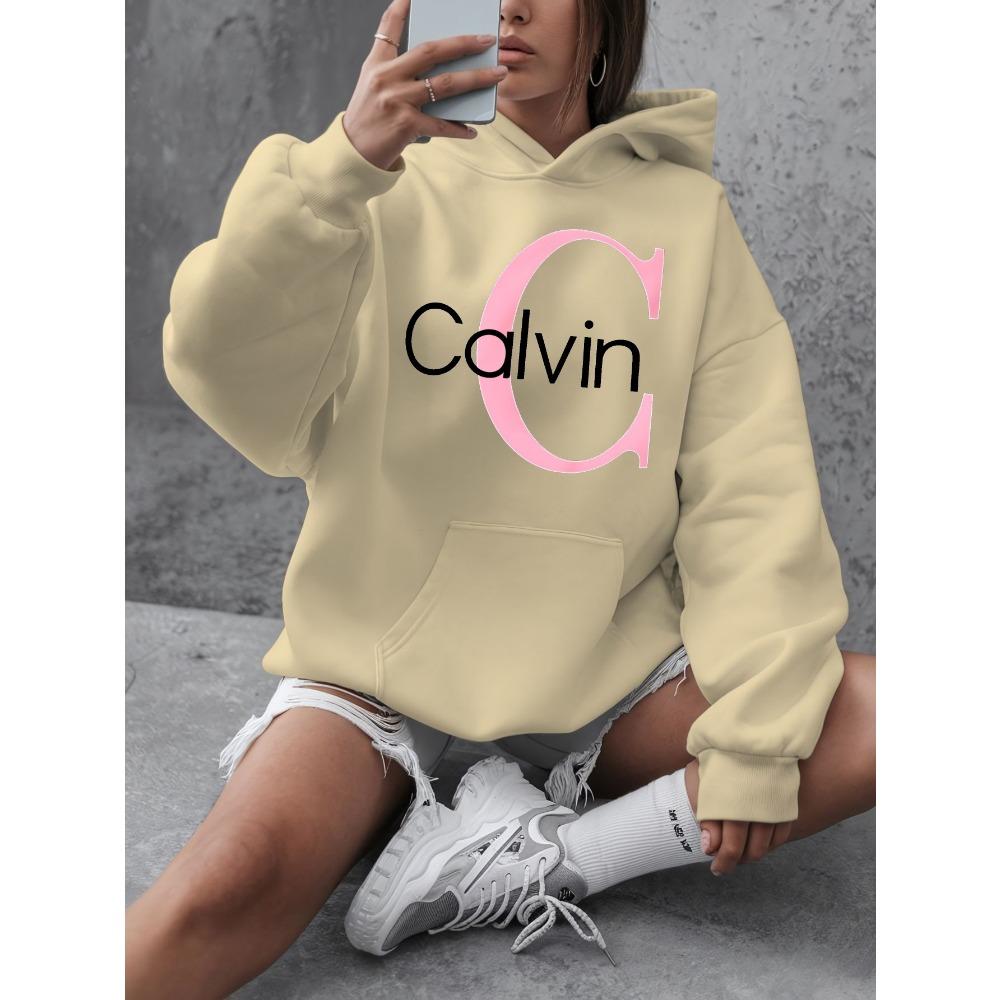 Calvin Graphic Hoodie Women's Plus Size "Calvin" Graphic Hoodie - Casual Long Sleeve Pullover with Pockets Y2k Clothes