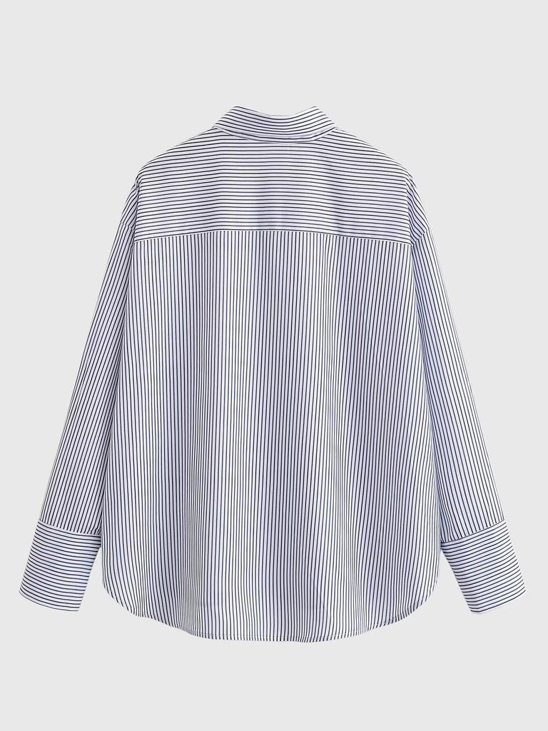 Spring 2026 European & American Style Stand Collar Striped Poplin Shirt with Scarf