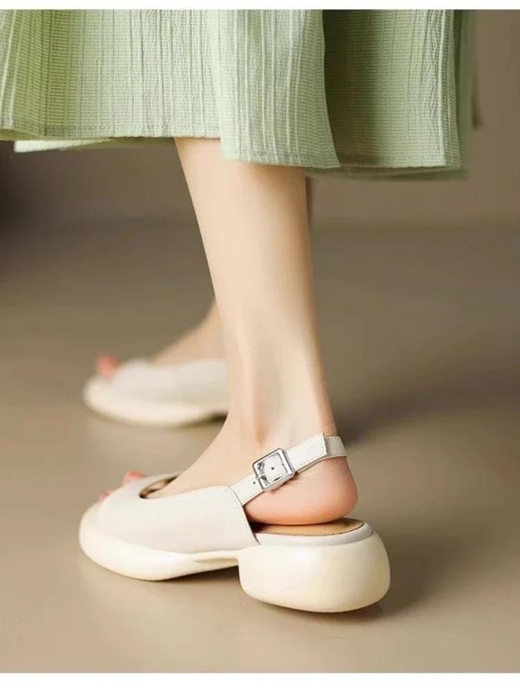 Summer 2024 New High-heeled Sandals Step On the Stool Feeling Women Open-toed Shoes Luxury Buckle Casual Thick-heeled Sandals