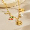 DIEYURO 316L Stainless Steel Golden Hollow Flower Cherry Pearl Pendant Necklace Women New Fashion Neck Chain Jewelry Glamorous