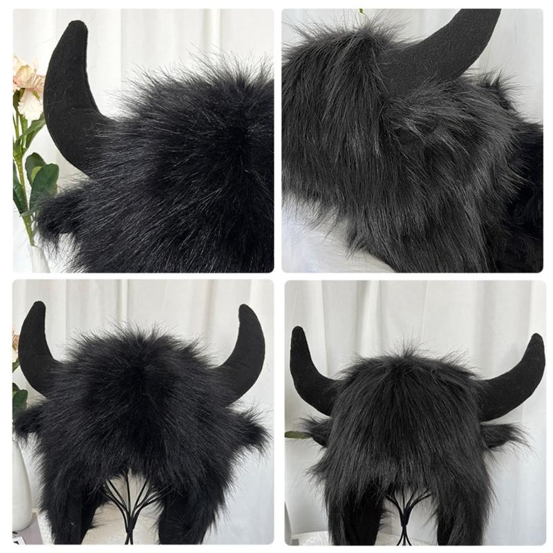Cappello Invernale Peluche Corna di Toro, Morbido Cappello da Trapper con Copertura per le Orecchie e Laccetti per il Mentone per Uso Esterno, Foto e Viaggi