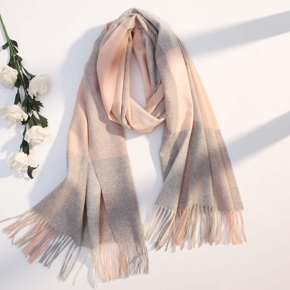Polyester Knitted Wool Scarf Soft Long Neckscarf with Tassel Soft Classic Plaid Scarf  Women