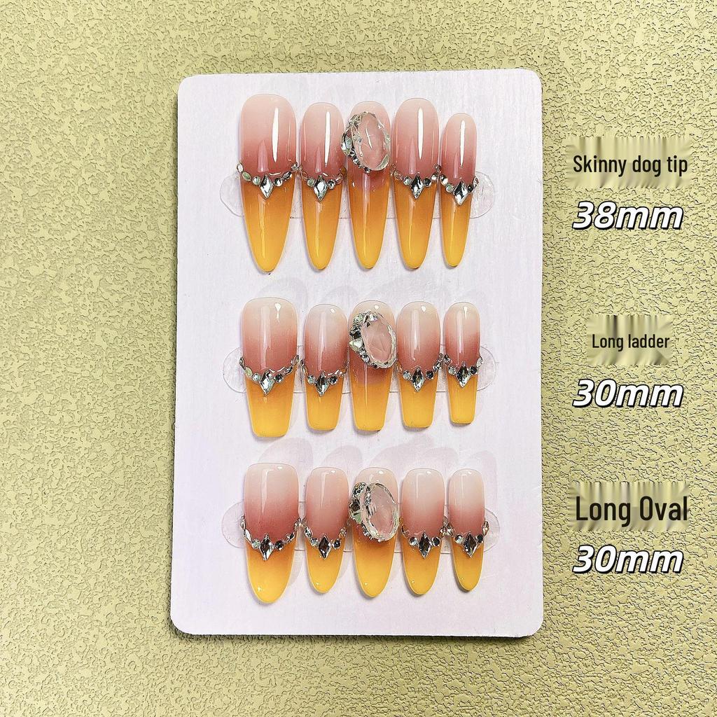 Nude Gradient Diamond Inlaid Press-On Nails – Trendy, Eye-Catching, and Unique Design