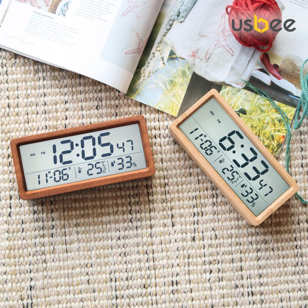 Yujeubi Real Wood Lcd Temperature And Humidity Alarm Clock