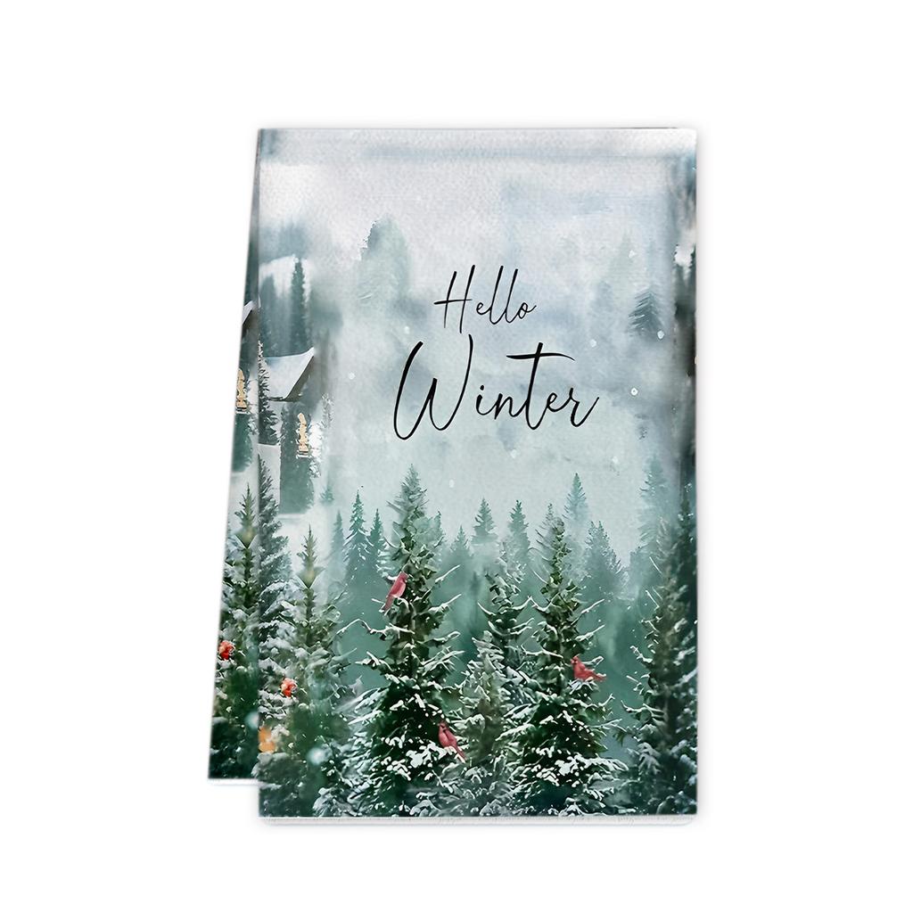 2Pcs Christmas hand towel Christmas plaid print towel Kitchen decorations 45 * 66 Dishcloth Cleaning rag