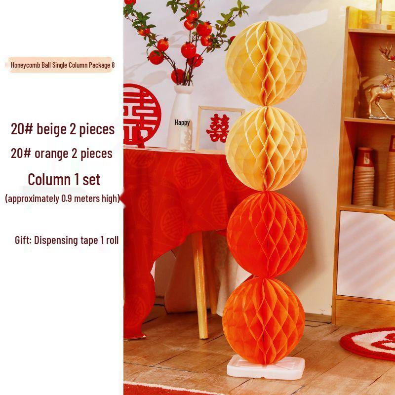 Honeycomb Ball Pillar Lantern for Wedding Room Decoration, Bride Photo Props, Double Happiness Wall Flower