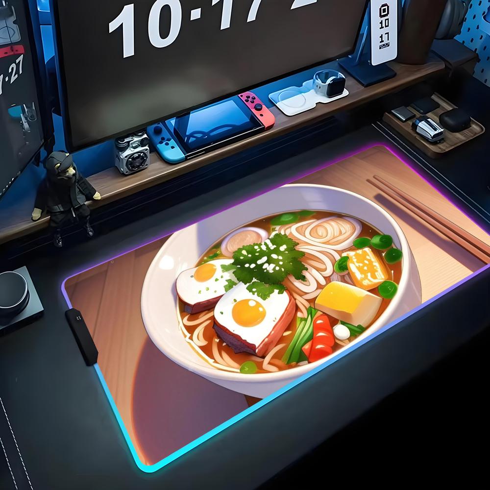 anime ramen Mouse Pad RGB Gaming Mousepad Big LED Pad PC Desk Mat Luminous Mouse Pad Large Keyboard Mats Table Rug With Backlit