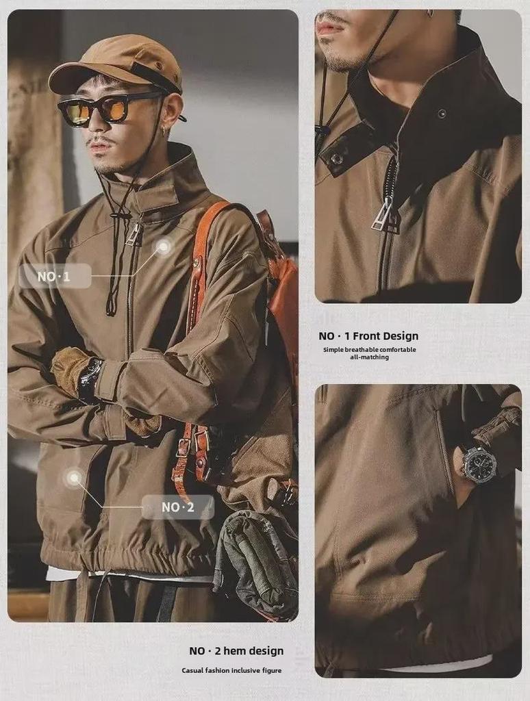 Herren Retro Half-Zip Stehkragen Workwear Jacke - Frühling bis Winter, Lockere Passform, Plus Samt, Dick, Trendig