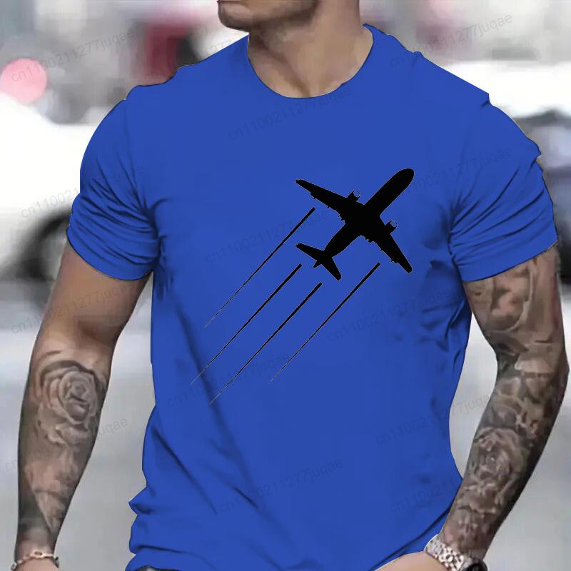 Men's Summer T-Shirts Fashionable Casual Sports Loose Airplane Pattern 3D Printed Tee Neck Short Sleeved Top