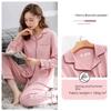 Ladies' 100% Cotton Long Sleeve Pajama Set Spring/autumn Thin Style Winter Warm Homewear Suit