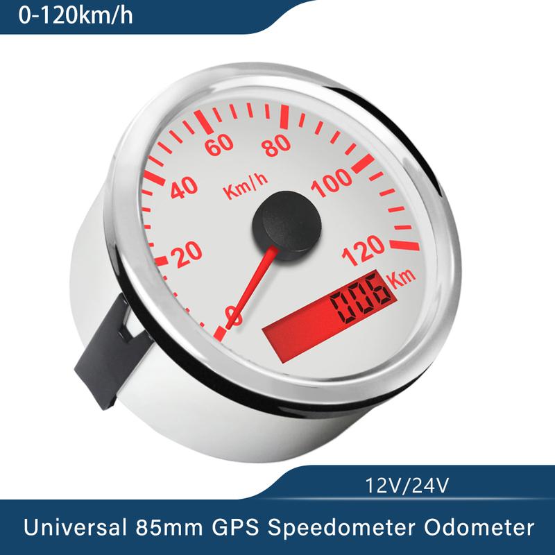 Universal 85mm GPS Speedometer Gauge 120km/h 200km/h for Car Truck Boats Motor Auto with Red Backlight 12V 24V With GPS Antenna