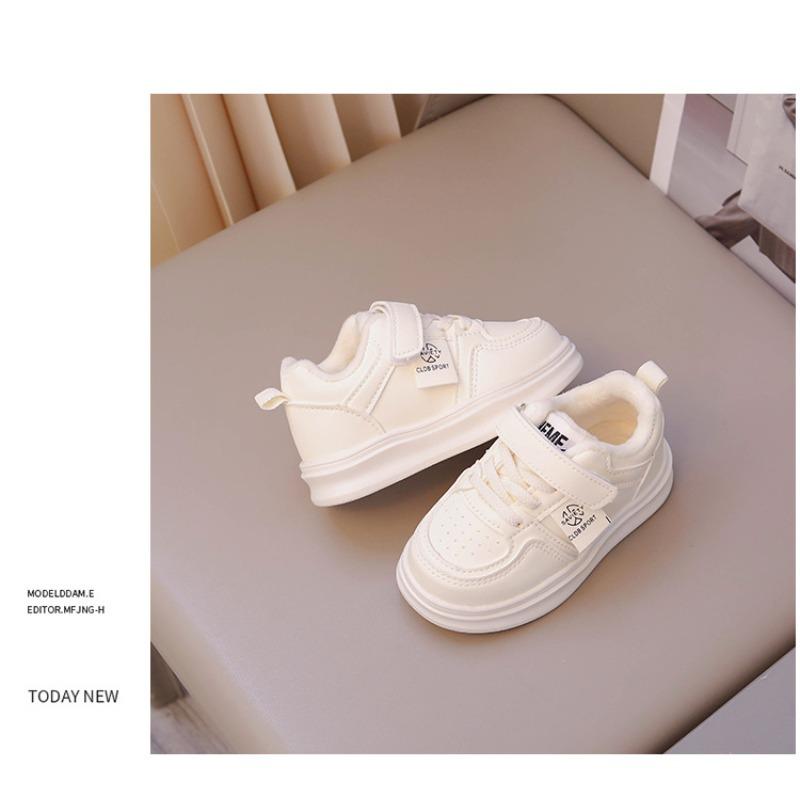 Children's Shoes & Girls' Sneakers, Autumn/Winter New Arrivals, Boys' Warm Lightly Insulated Fleece-Lined White Shoes, Baby Casual Sneakers.