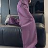 Chic Anti-Aging Purple High-Waisted Korean Wide-Leg Jeans with Yellow Duck Print for Women - Winter Casual Style