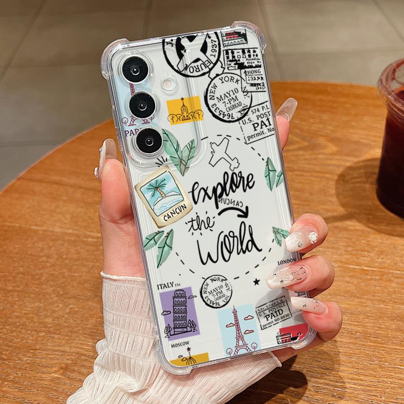 Travel Map Pattern Phone Case For Samsung Galaxy A57 A37 A17 A56 A16 A55 A36 A26 A15 A35 A54 A53 5G Clear Shockproof Soft Cover