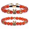8mm Natural Red Agate Crown Bracelet, Natural Stone Copper Inlaid Zircon Bracelet, Set of Accessories, Jewelry, Christmas Gift, Stocking Stuffers
