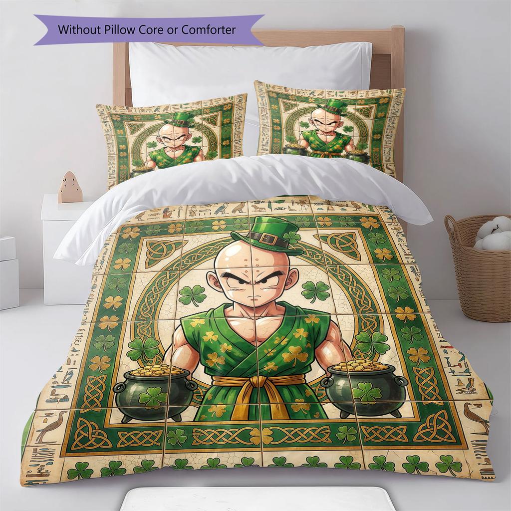 Dragon Ball Mural Pattern Bedding Quilt Set Quilt Cover Pillowcase Home Decoration Birthday Gift (1 * Duvet Cover + 2 * Pillowcase, Without Core)