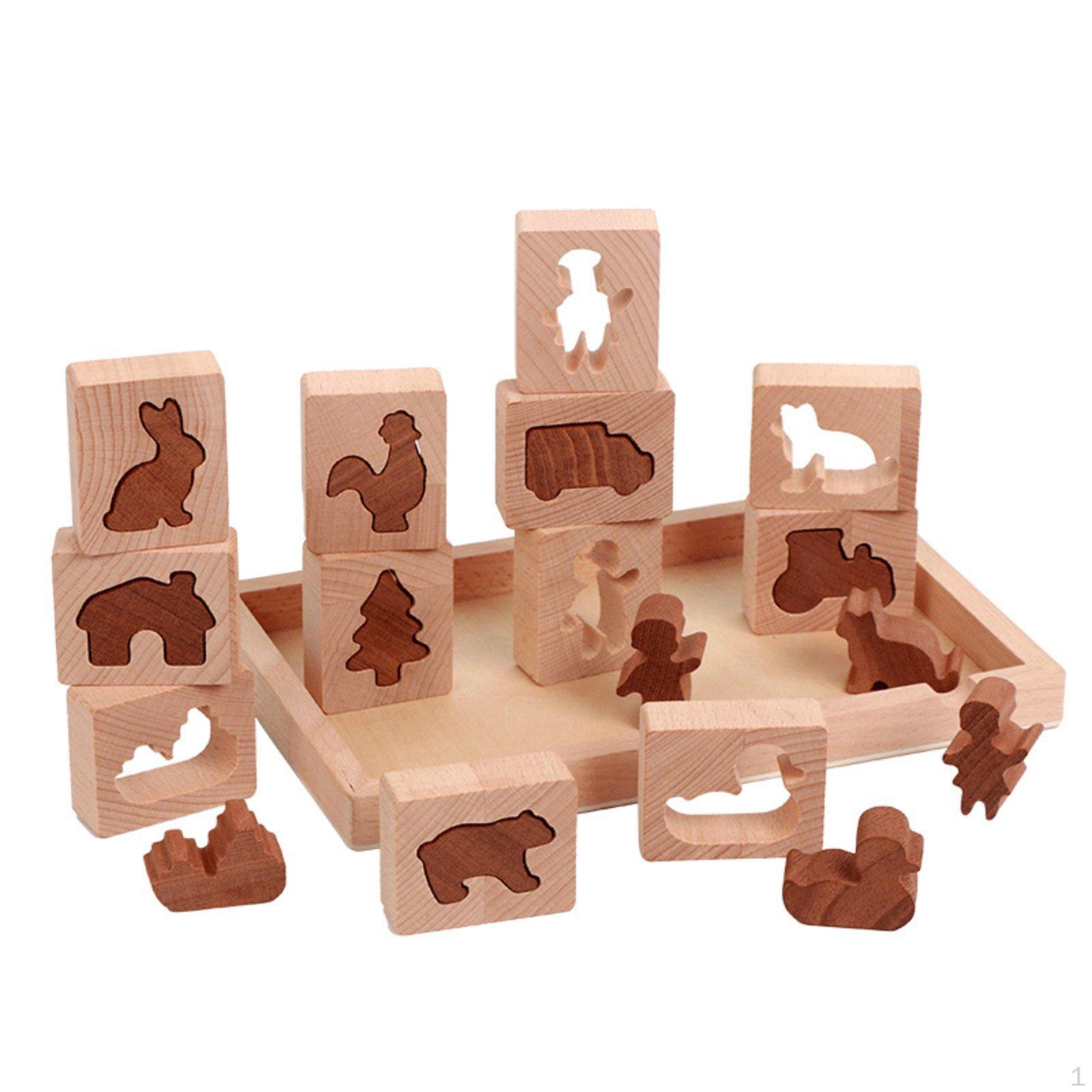 Wooden Shape Matching Puzzle Early Learning Animal Block Set Cognitive Development