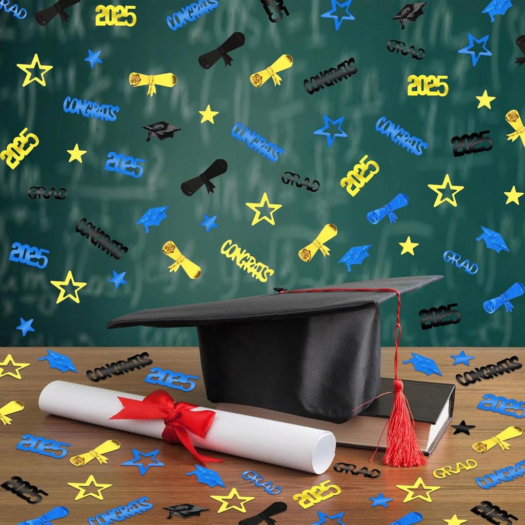 MARFOREVER Graduation Party Confetti, Class of 2025 Black Gold Blue Party Decorations Table Confetti for 2025 Graduation Theme Events Supplies