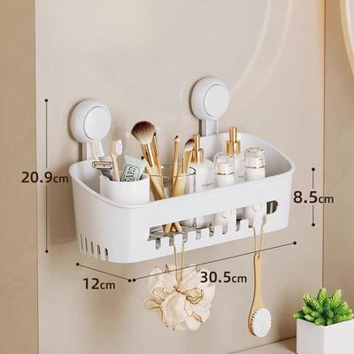 1pcs Shower Caddy Drill-Free with Vacuum Suction Cup Removable Shower Shelf Storage Basket for Shampoo Toiletries, Kitchen