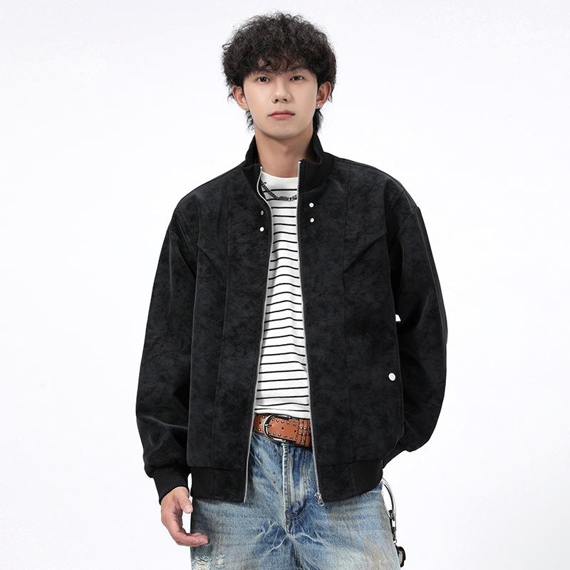 M-XL Spring and Autumn Men's Leather Jacket Season New Large Size Jacket Men's Lapel PU Leather Jacket Men's Corduroy Loose Trend Brand