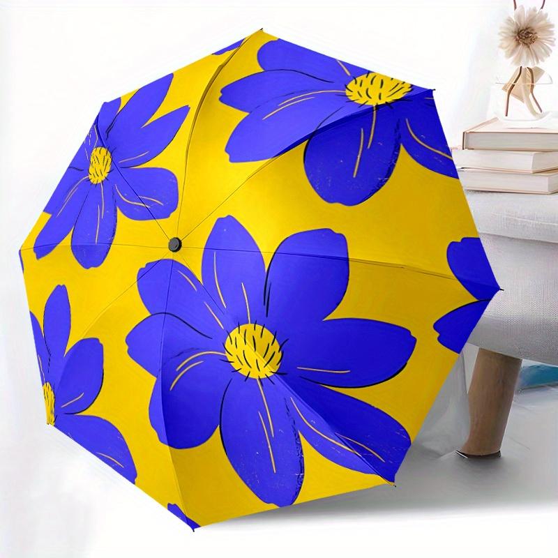 1pc Blue Flower Print Automatic Open/Close Umbrella, Portable Folding umbrella for Everyday Use yy250826022