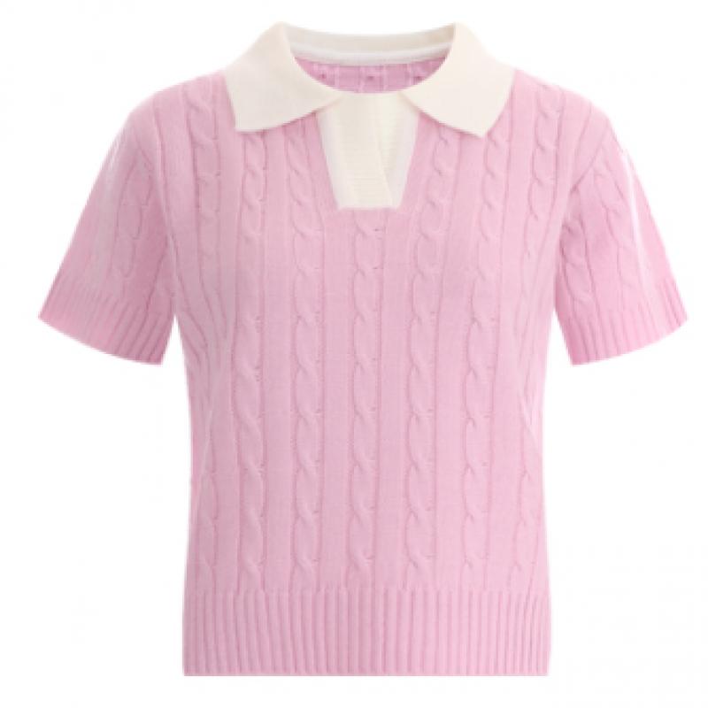 Shop Women Cable Knit Short Sleeve Top Color Block Sora Bom Wkn 11885