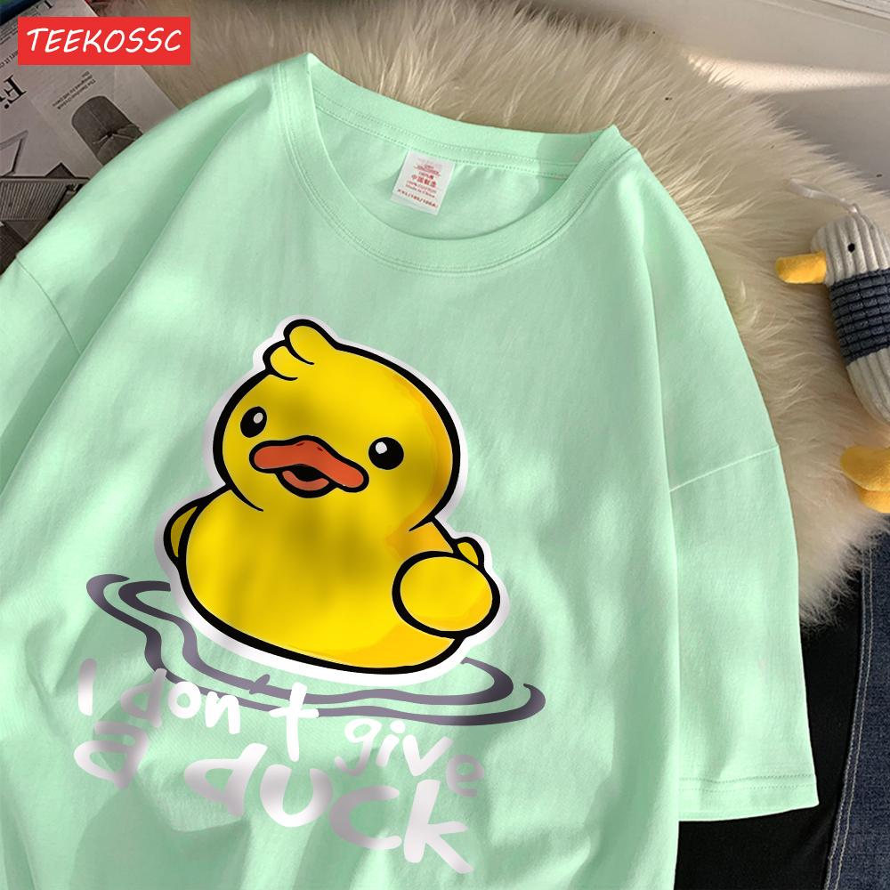 Bawełniane Koszulki Damskie z Nadrukiem Ulicznym I Dont Give A Duck Zabawne Topy Oversize z Okrągłym Dekoltem Miękkie Krótkie Rękawy Trendowe Ubrania Damskie