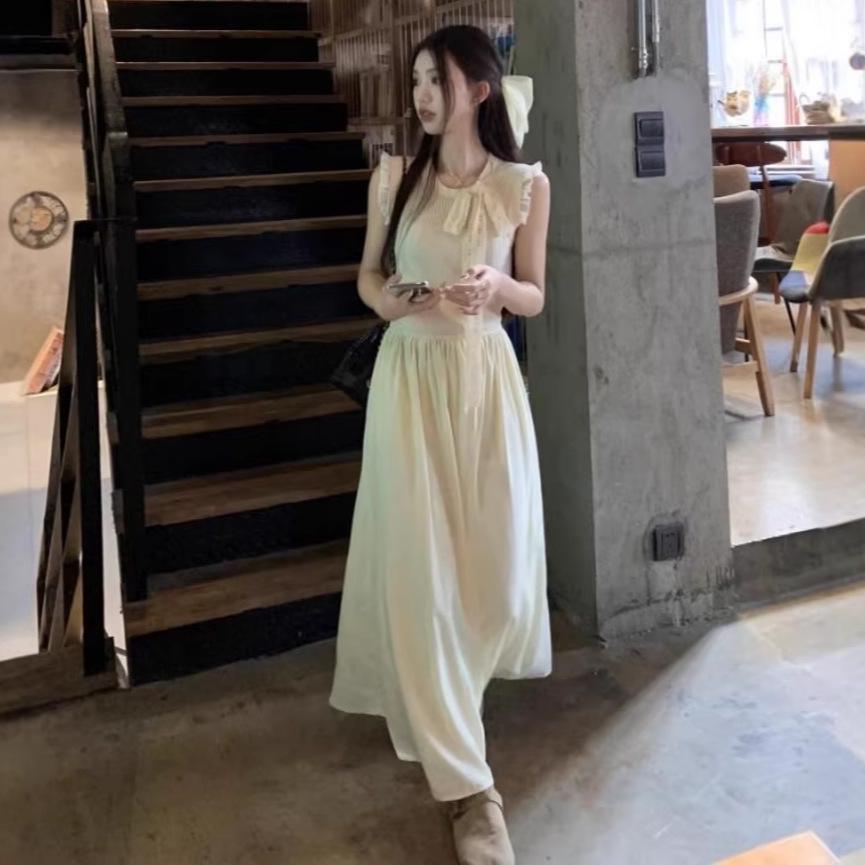 Elegant Waist-Cinching Sleeveless Bow Dress for Women - Summer 2026 Extra Large абрикосовый