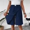 Damen elastischer Bund Skort Lässige einfarbige Leinenmischung Shorts mit Taschen