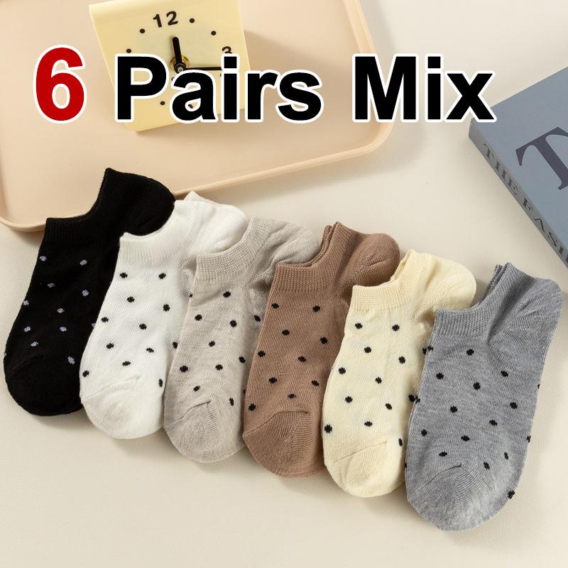 

6/12 пар женских носков-лодочек в горошек, летние тонкие, впитывающие пот, дышащие, простые, мягкие, удобные, повседневные носки One Size