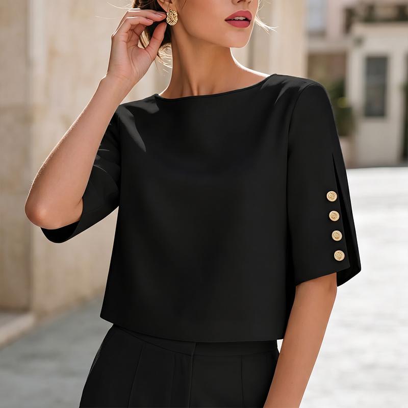 

ZANZEA Women Casual Round Neck Solid Color Half Sleeve Blouse 2XL чорний
