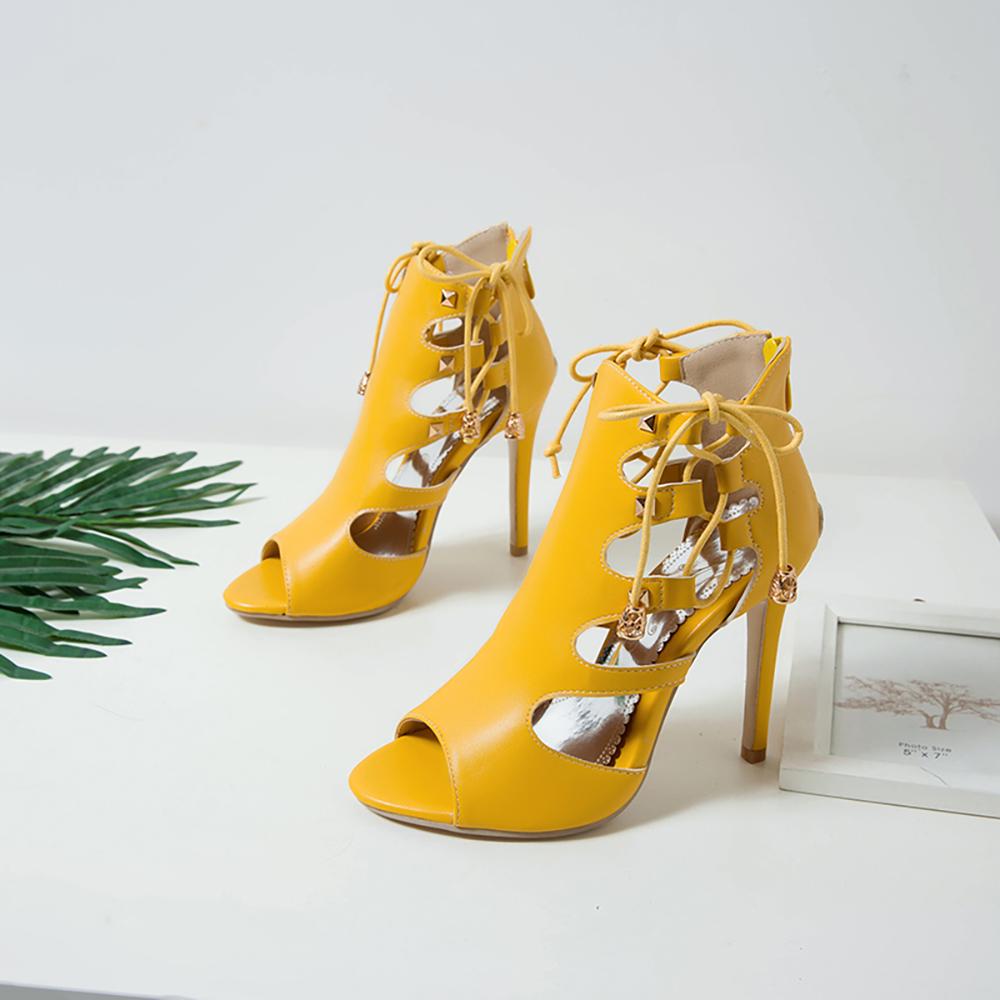 

2026 Summer Elegant Red Women Sandals 10cm High Stiletto Heel Office Lady Dress Shoes Large Plus Size 13 43 47 50 34 жёлтый