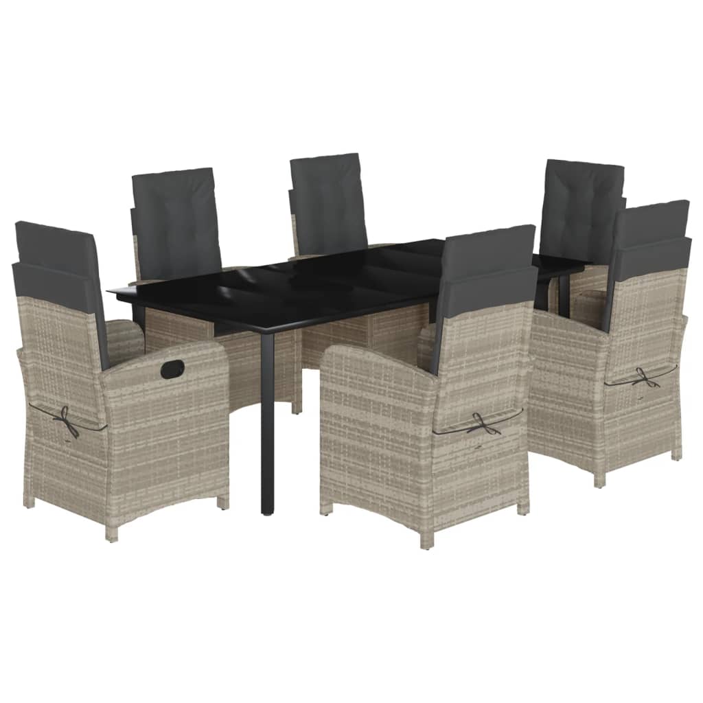 Vidaxl 7-Cz. Garden Furniture Set With Cushions, Grey, PE Rattan